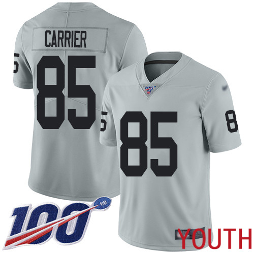 Oakland Raiders Limited Silver Youth Derek Carrier Jersey NFL Football #85 100th Season Inverted Legend Jersey->youth nfl jersey->Youth Jersey